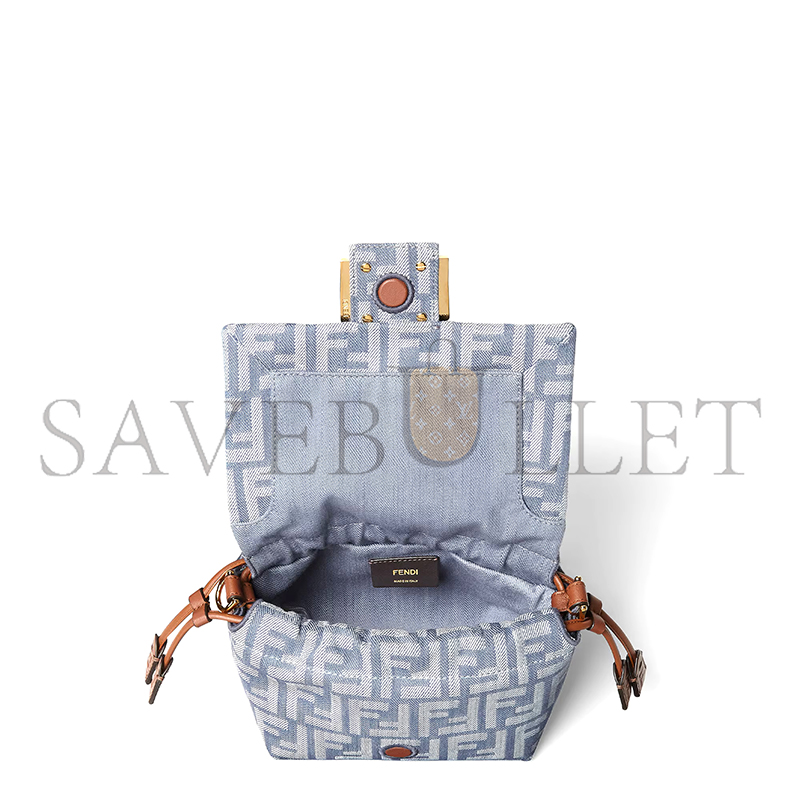 FENDI MAMMA BAGUETTE SMALL BLUE DENIM-EFFECT FF JACQUARD MINI-BAG 8BS105AV5WF1SXQ (16*13*10cm) FENDI MAMMA BAGUETTE SMALL BLUE DENIM-EFFECT FF JACQUARD MINI-BAG 8BS105AV5WF1SXQ (16*13*10cm)